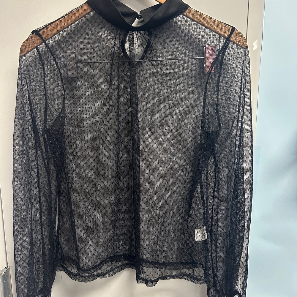 SHEIN Black Sheer Polka Dot Blouse